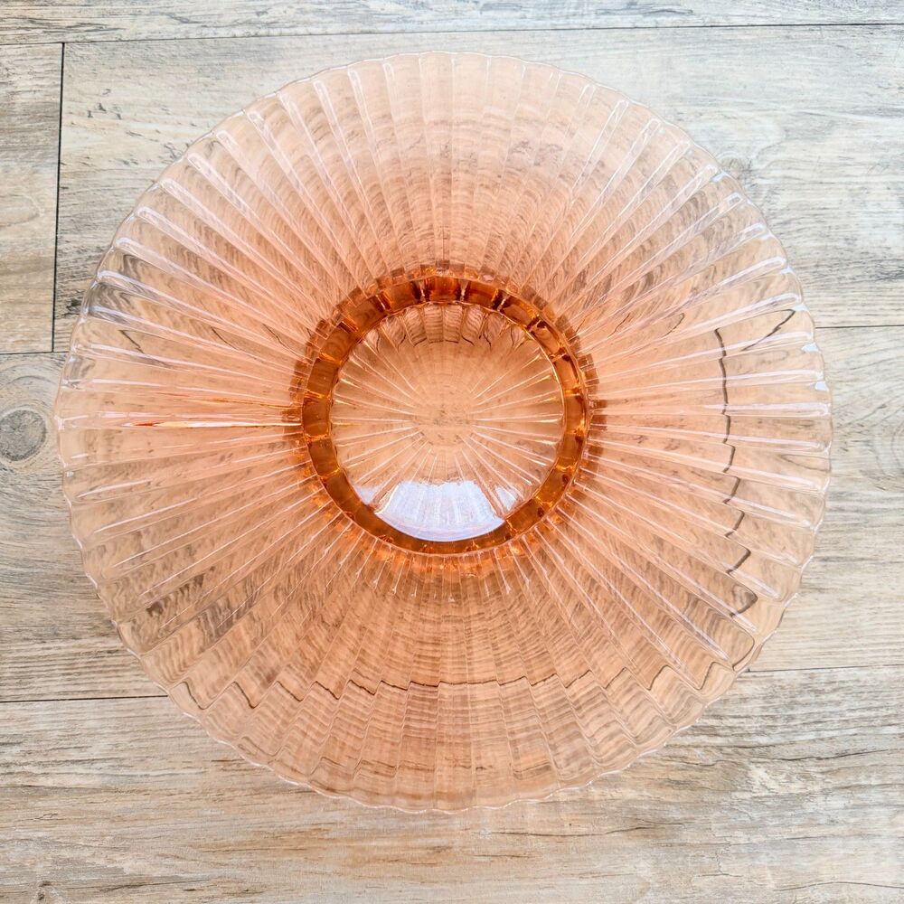 Anchor Hocking Petticoat Pink Depression Glass Cake Plate Ribbed Bubble Foot 12"